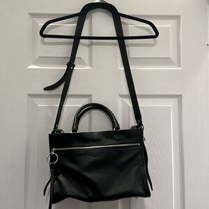 Rebecca Minkoff Bedford Zip Satchel Crossbody Black Leather and Silver Hardware